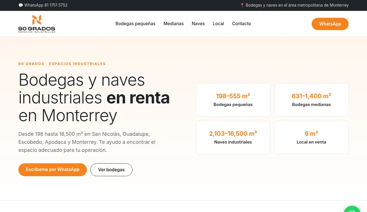 Página de bodegas y naves industriales en renta en Monterrey